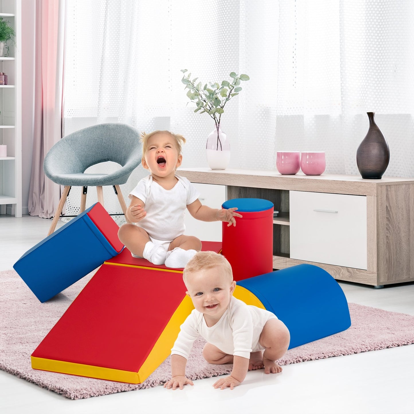 5-Piece Set Climb Activity Play Safe Foam Blocks-Pink