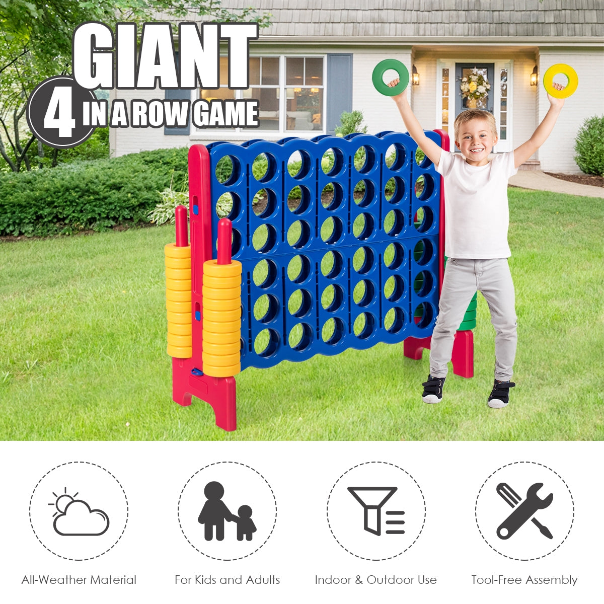 Jumbo 4-to-Score Giant Game Set with 42 Jumbo Rings and Quick-Release Slider-Red