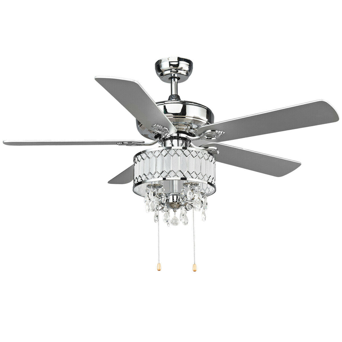 52 Inch Crystal Ceiling Fan Lamp w/ 5 Reversible Blades-Silver