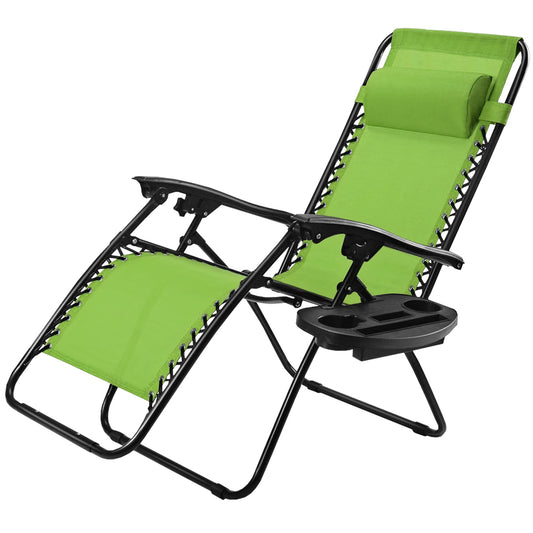 Outdoor Folding Zero Gravity Reclining Lounge Chair with Utility Tray-Green
