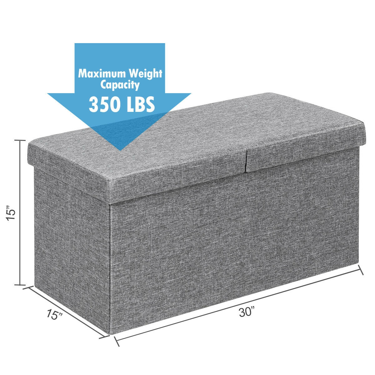 30" Folding Storage Ottoman with Lift Top-Light Gray