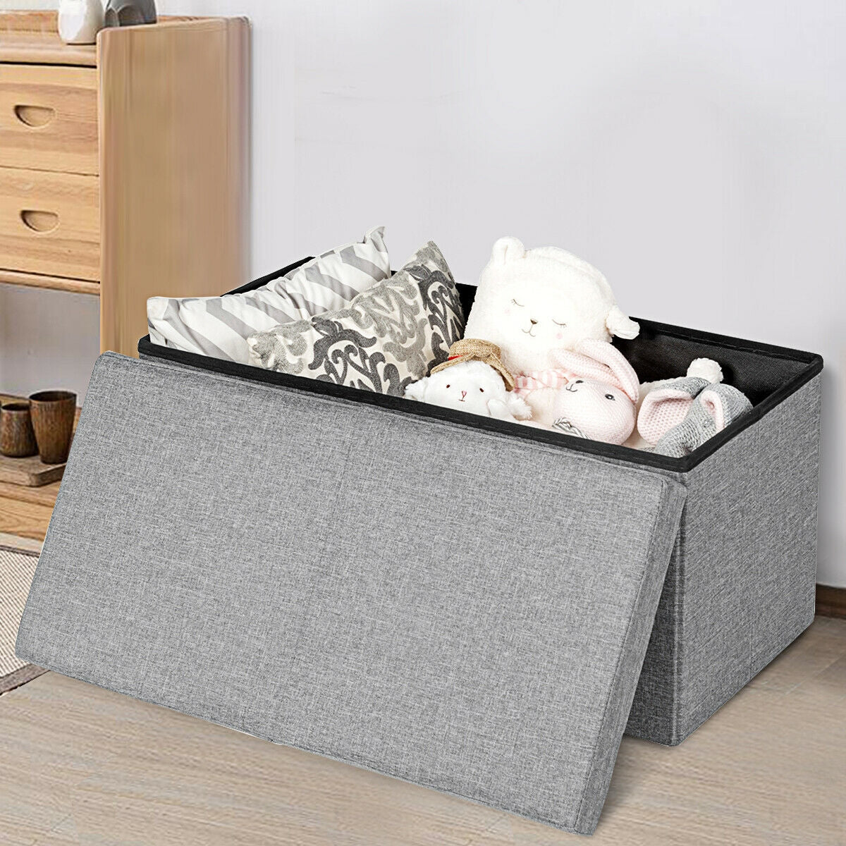 30" Folding Storage Ottoman with Lift Top-Light Gray