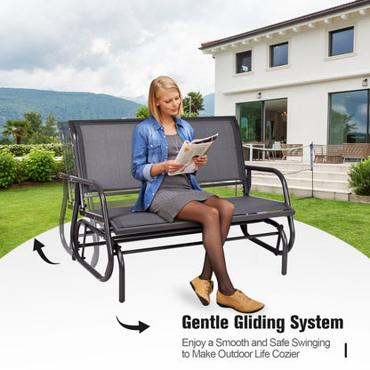 Swing Glider Chair 48 Inch Loveseat Rocker Lounge Backyard-Beige