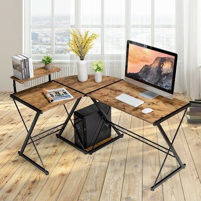 L-Shaped Computer Gaming Desk with Monitor Stand and Host Tray-Black