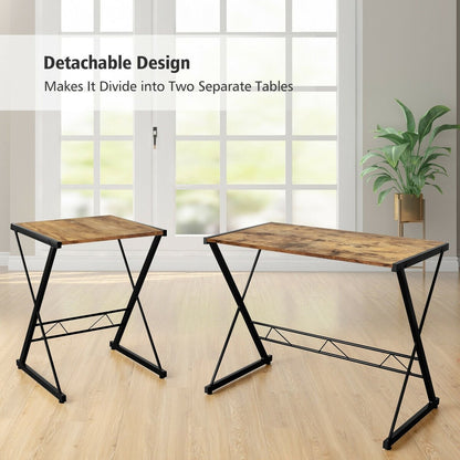 L-Shaped Computer Gaming Desk with Monitor Stand and Host Tray-Black