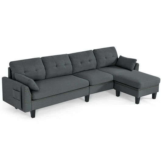 Reversible Sectional Sofa Couch L-Shaped Sofa Couch with Ottoman-Gray