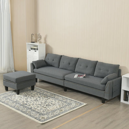 Reversible Sectional Sofa Couch L-Shaped Sofa Couch with Ottoman-Gray