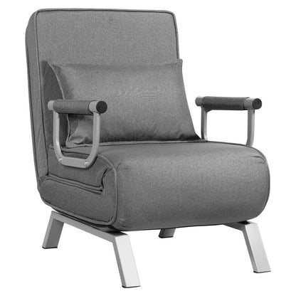 Folding 6 Position Convertible Sleeper Bed Armchair Lounge Couch with Pillow-Black