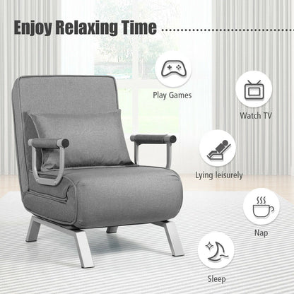 Folding 6 Position Convertible Sleeper Bed Armchair Lounge Couch with Pillow-Black