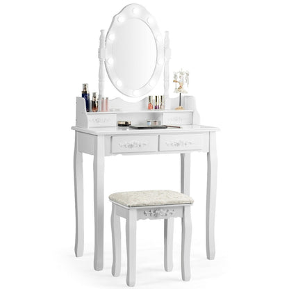 Vanity Table Set with Mirror and Soft Cushioned Stool-Black