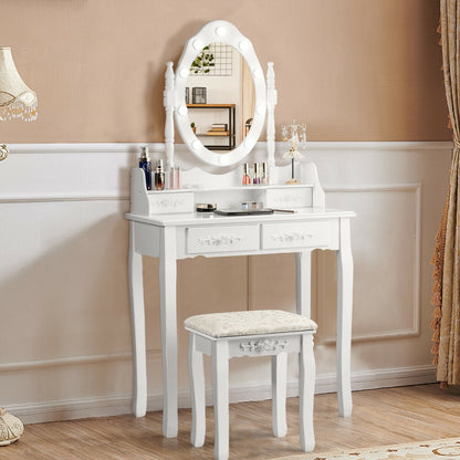 Vanity Table Set with Mirror and Soft Cushioned Stool-Black