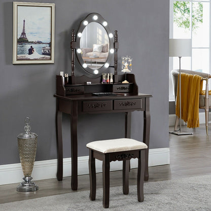 Vanity Table Set with Mirror and Soft Cushioned Stool-Black