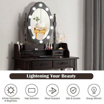 Vanity Table Set with Mirror and Soft Cushioned Stool-Black