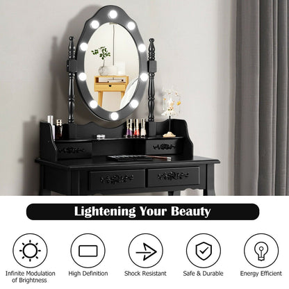 Vanity Table Set with Mirror and Soft Cushioned Stool-Black