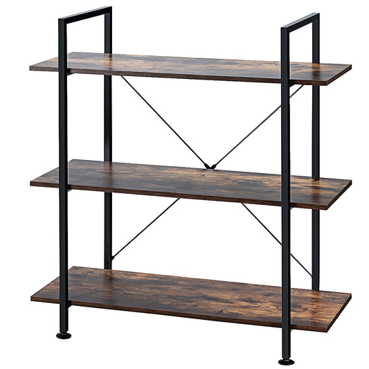 3/5 Tiers Industrial Bookcase with Metal Frame for Home Office-3-Tier