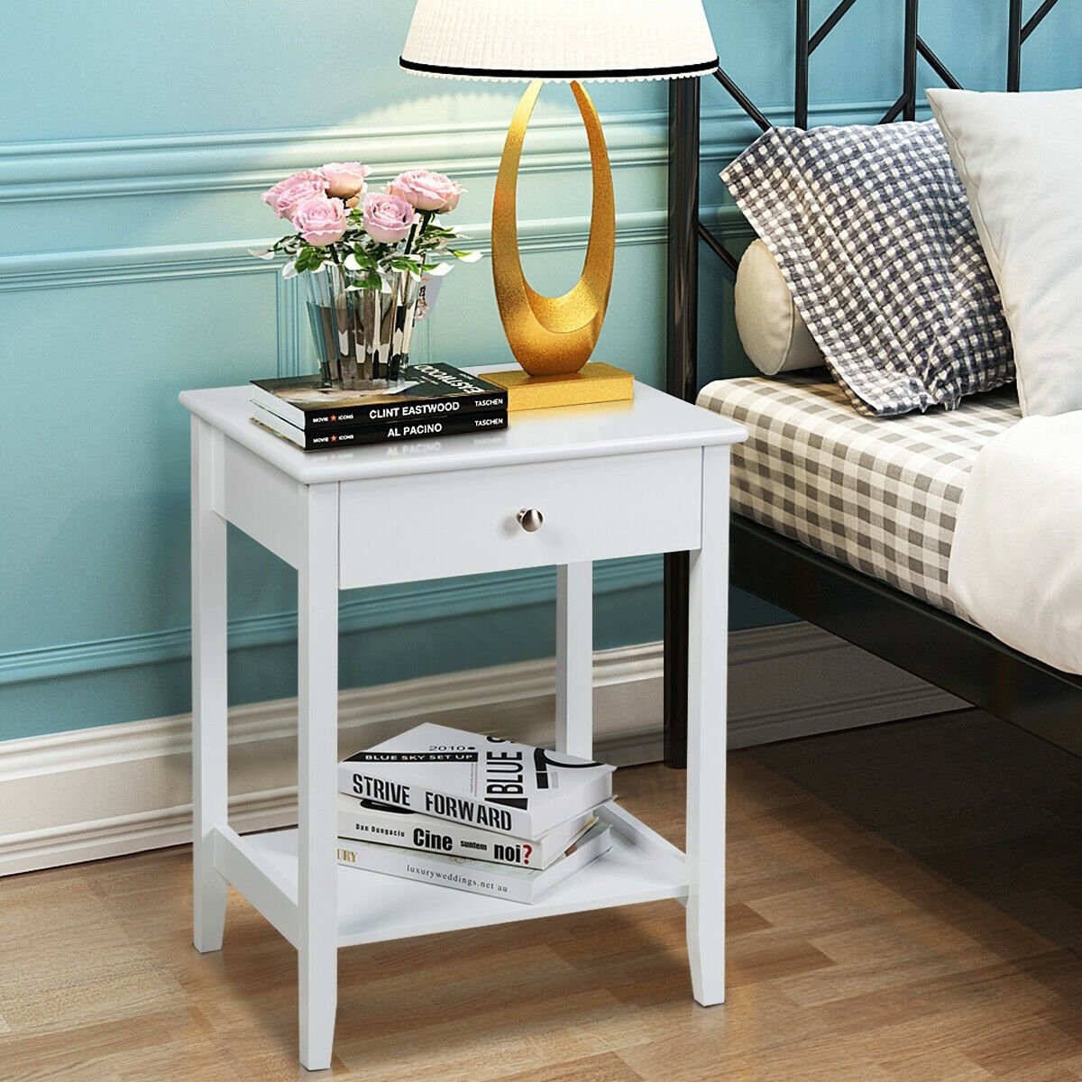Wooden Bedside Sofa Table with Sliding Drawer-Brown