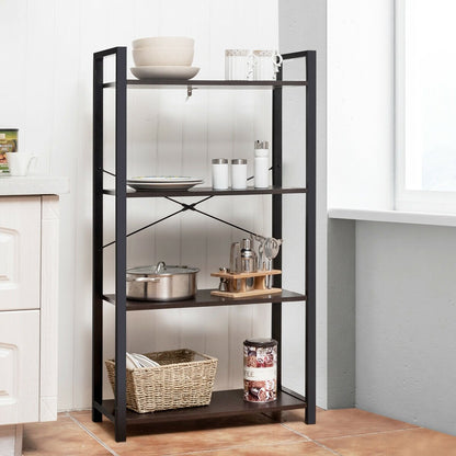4-Tier Bookshelf Industrial Bookcase Plant Flower Stand-Black