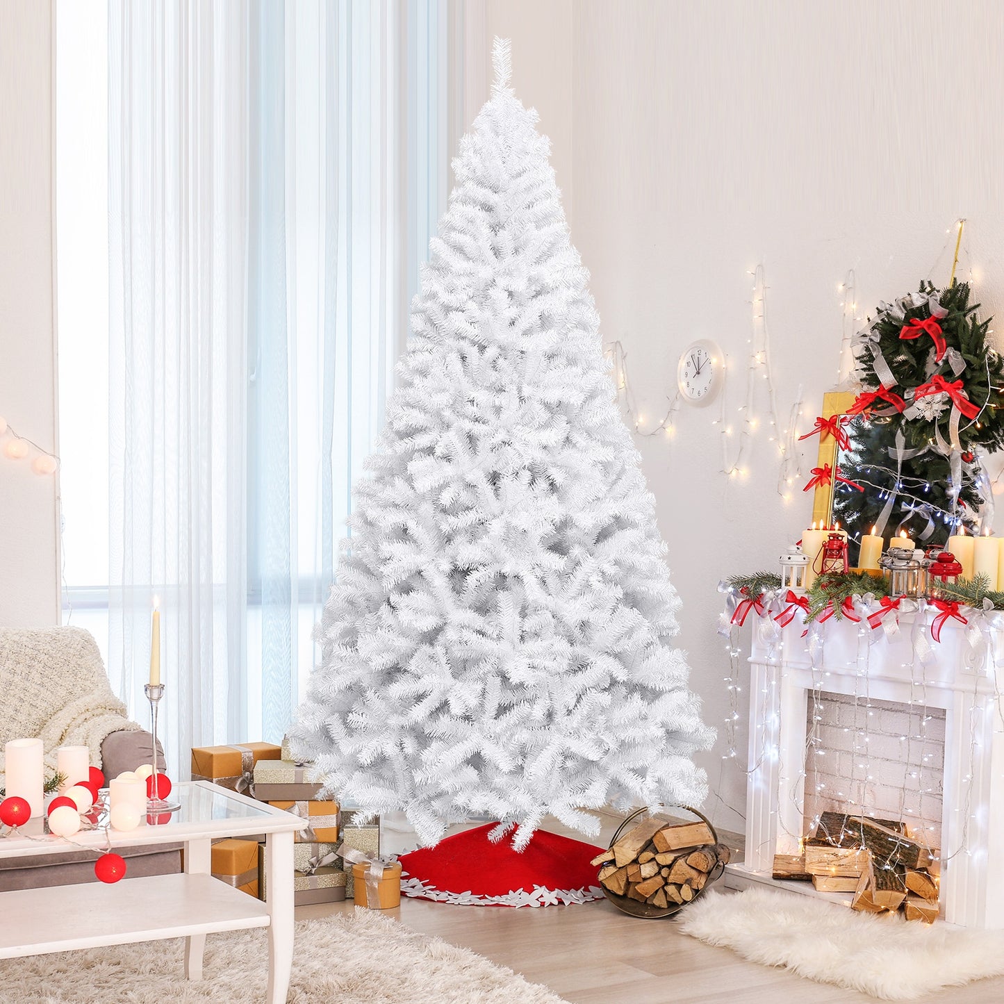 6 Feet / 7.5 Feet / 9 Feet Hinged Artificial Christmas Tree with Metal Stand-9 Feet