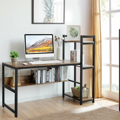 59-Inch Computer Desk Home Office Workstation 4-Tier Storage Shelves-Black