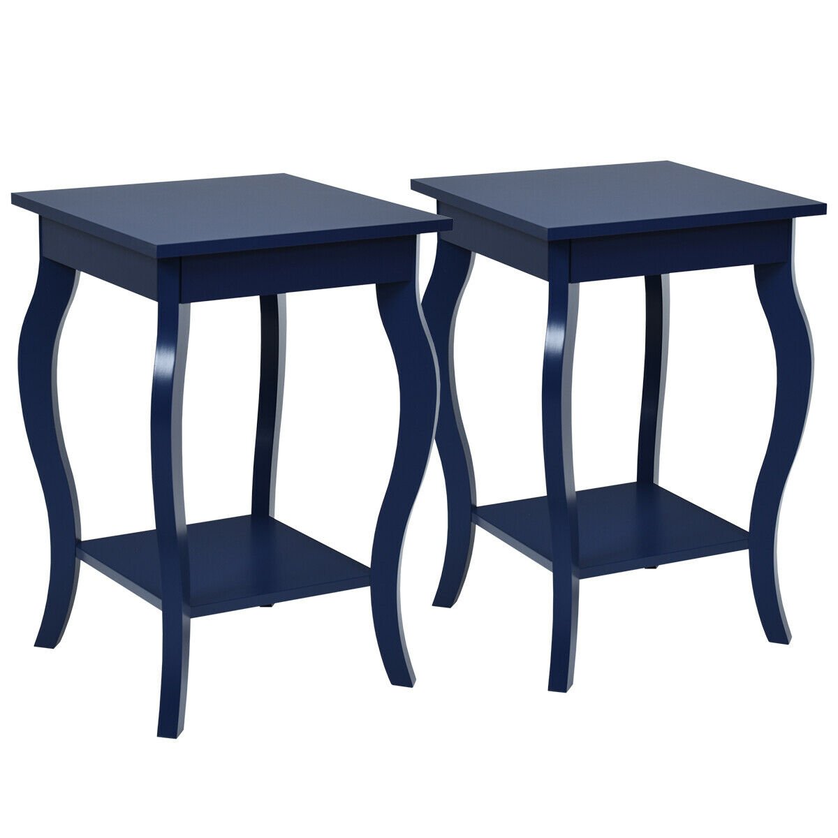 Set of 2 Side Table End Table Night Stand with Shelf-Black