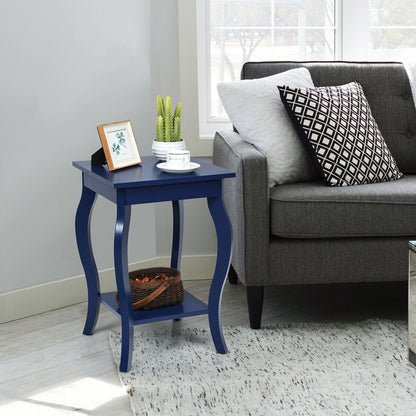 Set of 2 Side Table End Table Night Stand with Shelf-Black