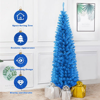 6 Feet Unlit Artificial Christmas Halloween Pencil Tree Black with Metal Stand-Black