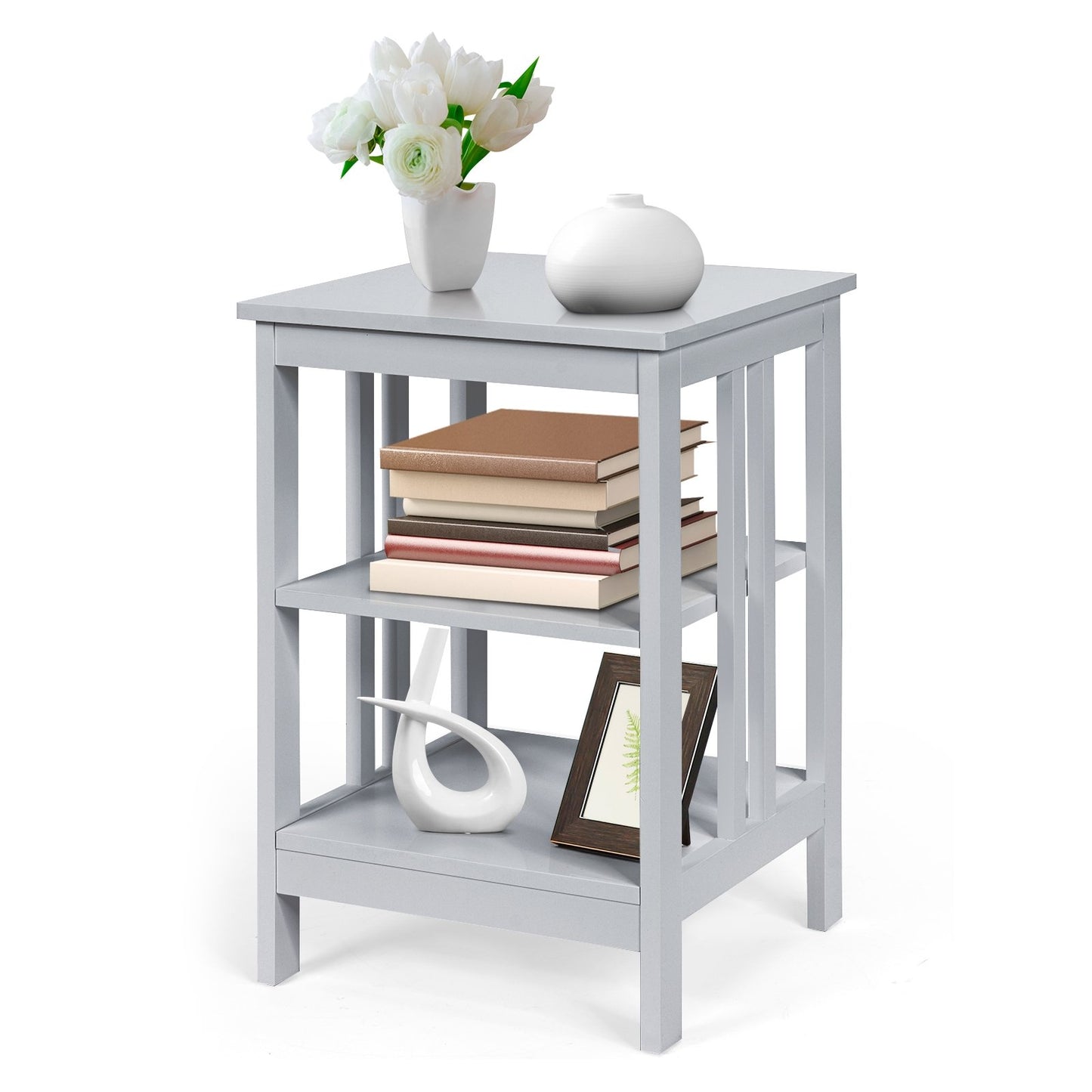3-tier Side Table Nightstand with Stable Structure-Black