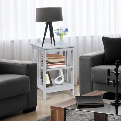 3-tier Side Table Nightstand with Stable Structure-Black