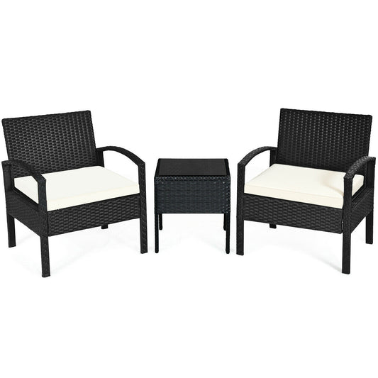 3 Piece Patio Rattan Furniture Set Sofa Cushioned Table Garden
