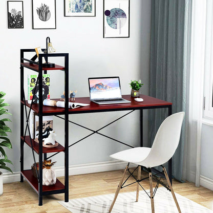 47.5 Inch Writing Study Computer Desk with 4-Tier Shelves-Black