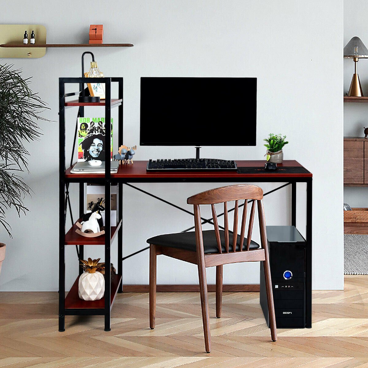 47.5 Inch Writing Study Computer Desk with 4-Tier Shelves-Black