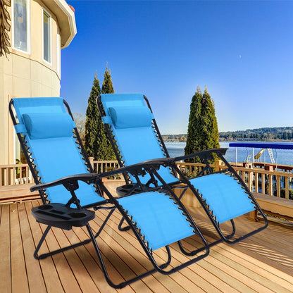 2 Pieces Folding Lounge Chair with Zero Gravity - Beige
