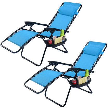2 Pieces Folding Lounge Chair with Zero Gravity - Beige