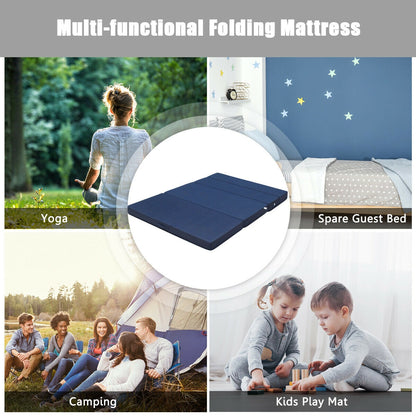 4" Quart Folding Futon Sleepover Sofa Bed Foam Mattress-Queen size