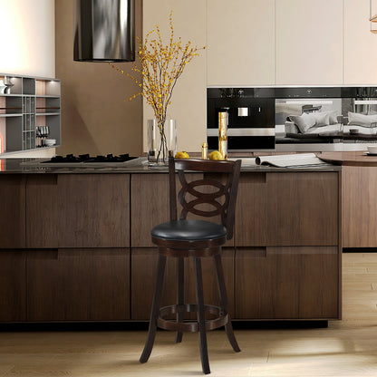 Counter Height Upholstered Espresso Swivel Dining Chair with Cushion Seat-24 Inch