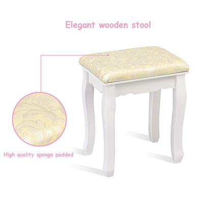 3 Drawers Lighted Mirror Vanity Dressing Table Stool Set-Black
