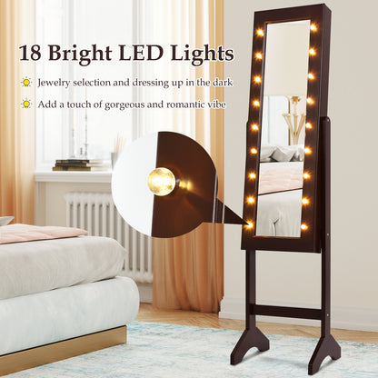 Mirrored Jewelry Cabinet Armoire Organizer w/ LED lights-Brown