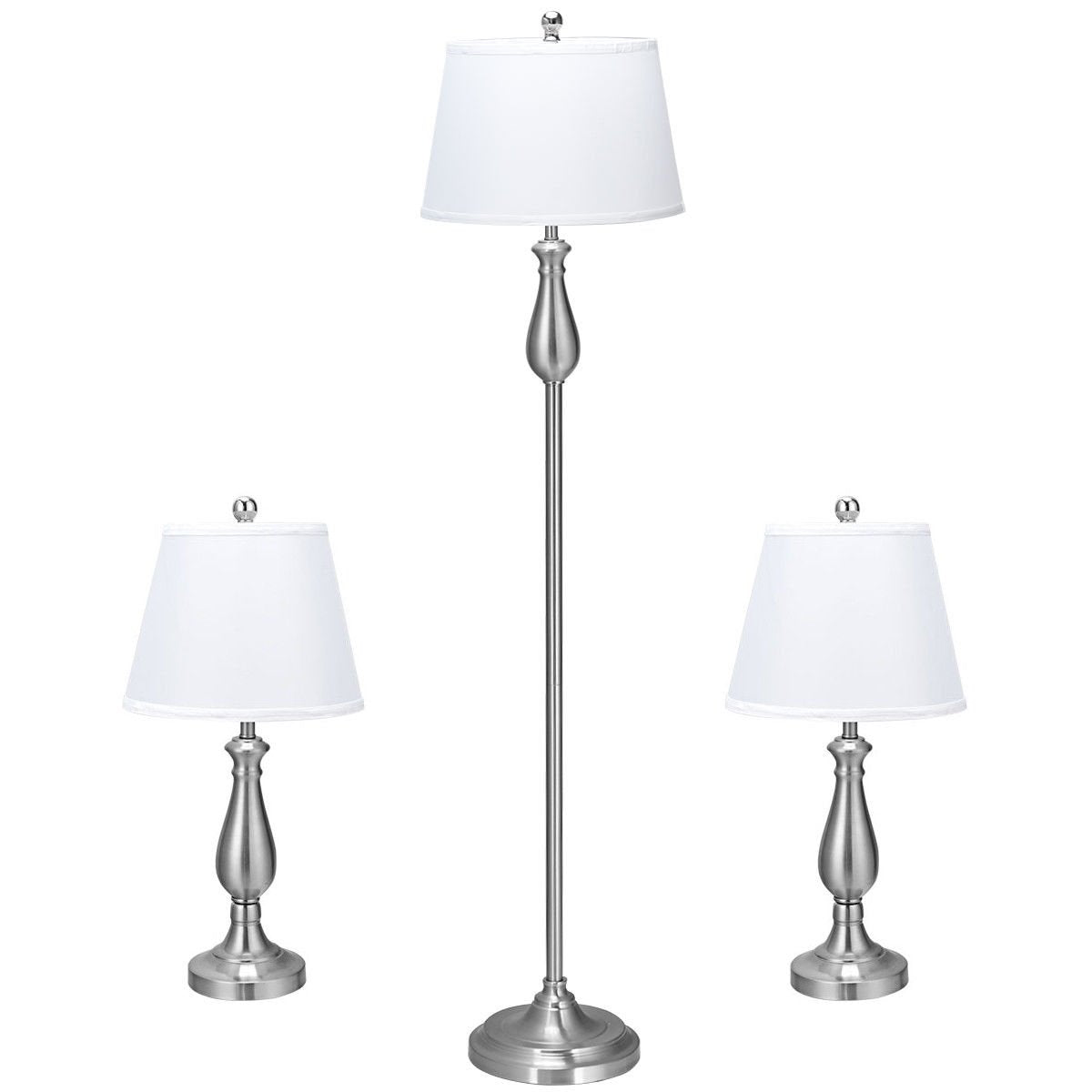 3 Pieces Brushed Nickel Lamp Set-Black