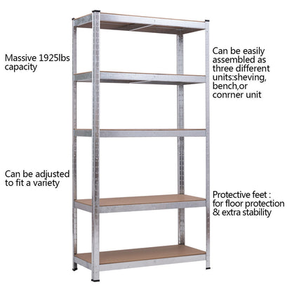 72 Inch Storage Shelf Steel Metal 5 Levels Adjustable Shelves