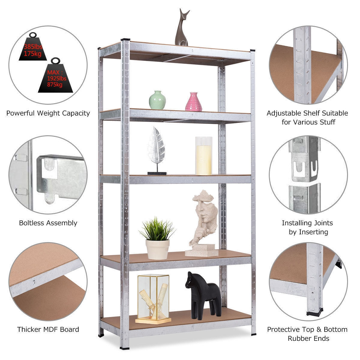 72 Inch Storage Shelf Steel Metal 5 Levels Adjustable Shelves