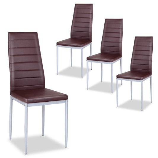 4 pcs PVC Leather Dining Side Chairs Elegant Design -Coffee