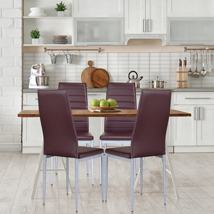 4 pcs PVC Leather Dining Side Chairs Elegant Design -Coffee