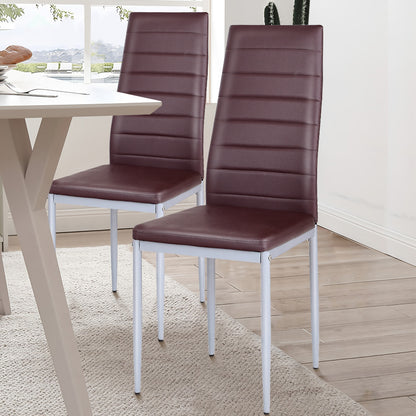 4 pcs PVC Leather Dining Side Chairs Elegant Design -Coffee