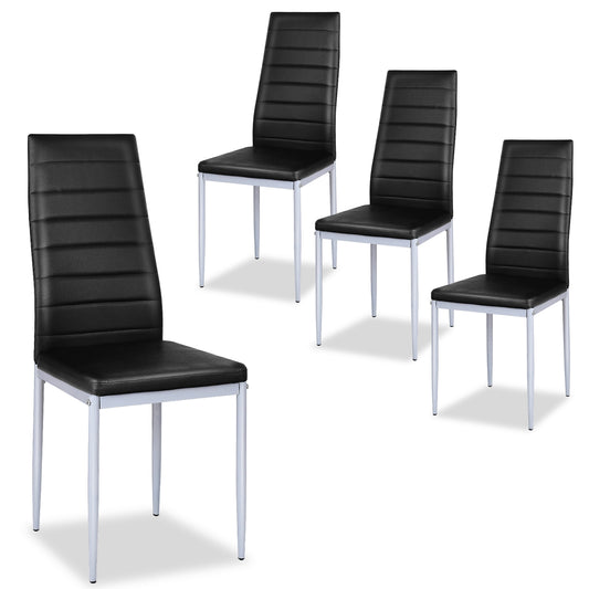 4 pcs PVC Leather Dining Side Chairs Elegant Design -Black