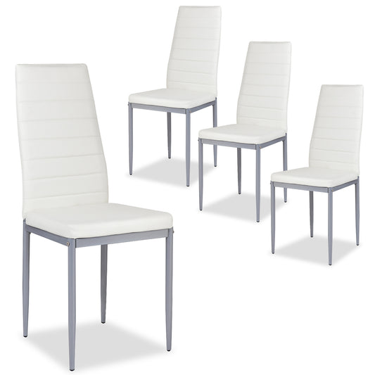 4 pcs PVC Leather Dining Side Chairs Elegant Design -White