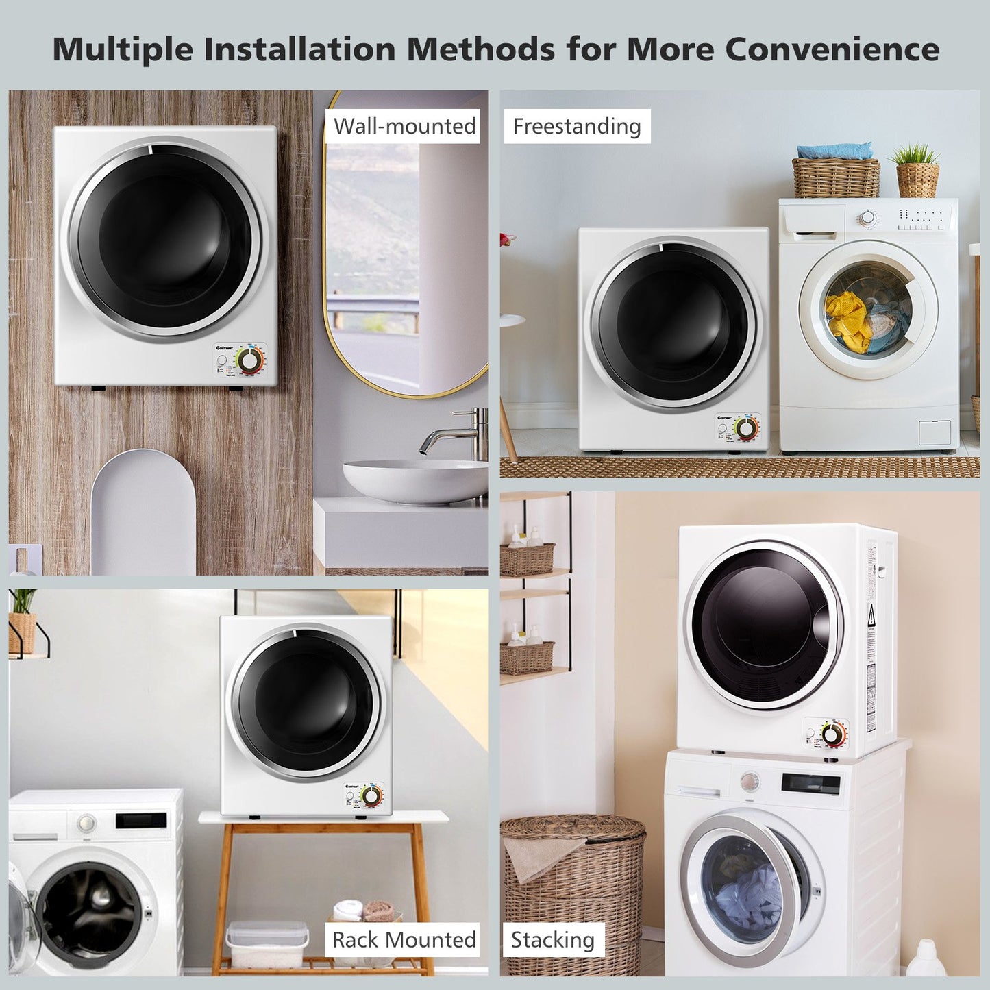 1.5 Cu .ft Clothes Dryer with with Stainless Steel Wall Mount-Gray