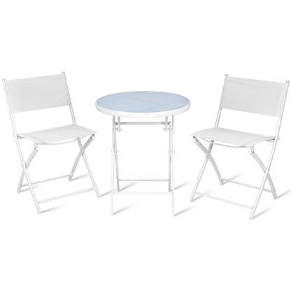 3 PCS Folding Bistro Table Chairs Set Garden Backyard Patio Furniture Black New-Black