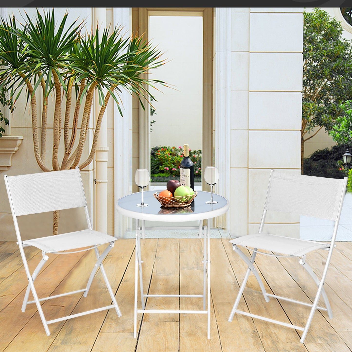 3 PCS Folding Bistro Table Chairs Set Garden Backyard Patio Furniture Black New-Black