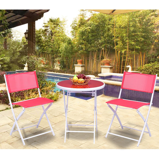 3 Pieces Patio Folding Bistro Set for Balcony or Outdoor Space-Red