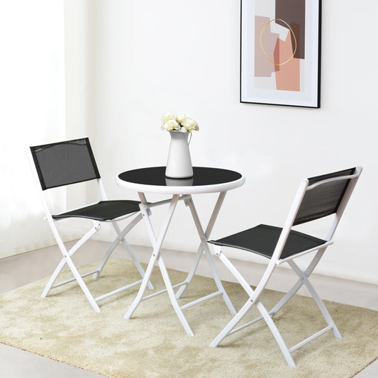 3 PCS Folding Bistro Table Chairs Set Garden Backyard Patio Furniture Black New-Black